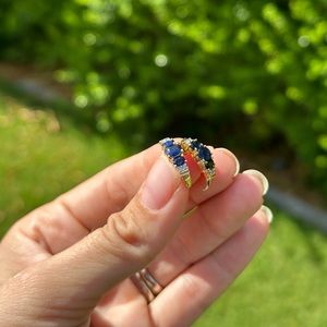 14K gold earrings with natural diamonds and highest quality sapphires